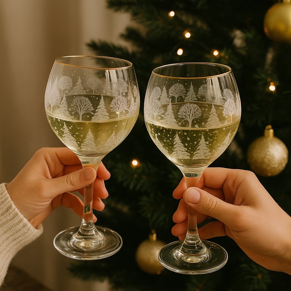 Libbey Vintage Snow Scene Wine Glass Goblets Set of 2 Holiday Theme - Picture 3 of 7